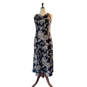 Sensara womens navy satin midi print slip dress size M‎